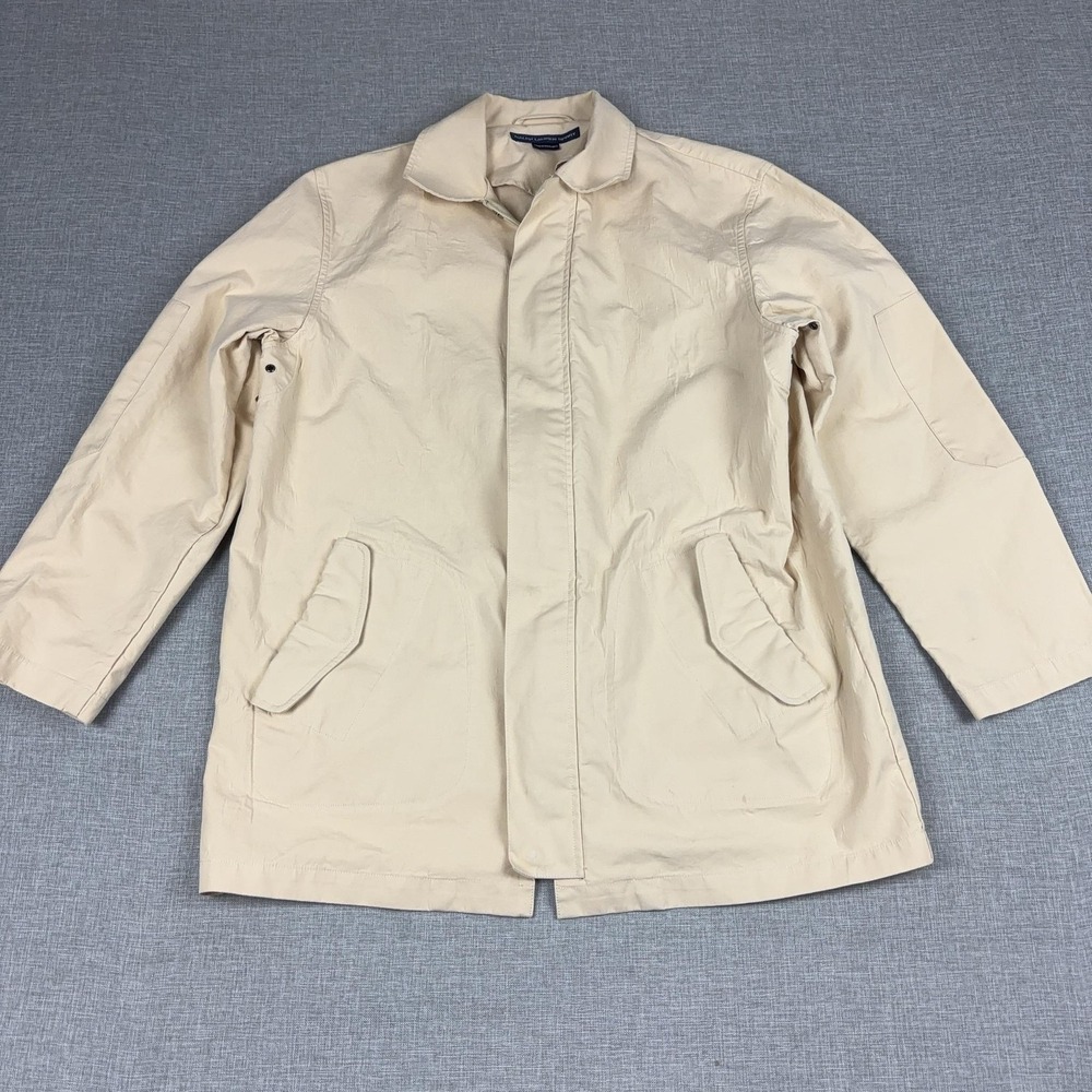 Vintage Ralph Lauren Sport Coat Womens Large Beige Cotton Overcoat Collared 90s
